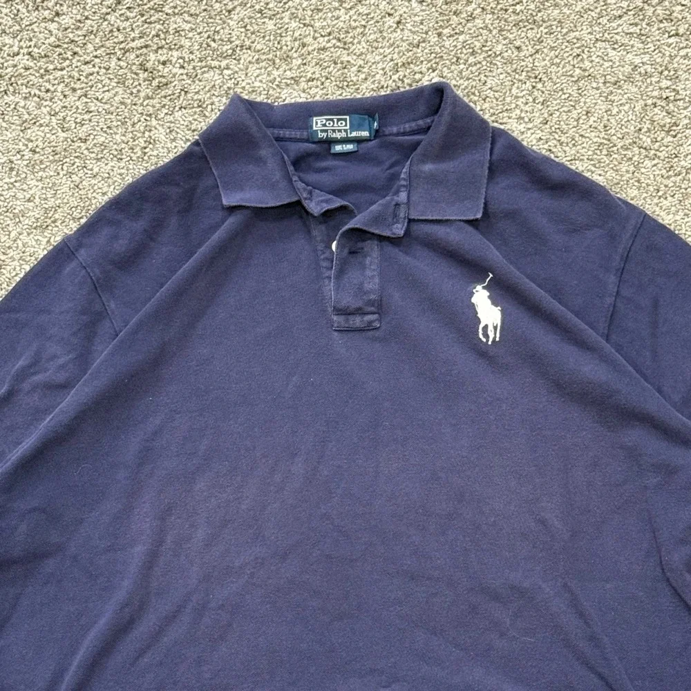 VTG 90s Polo Ralph Lauren Mens XL Navy Blue Big Pony Short Sleeve Cotton Shirt